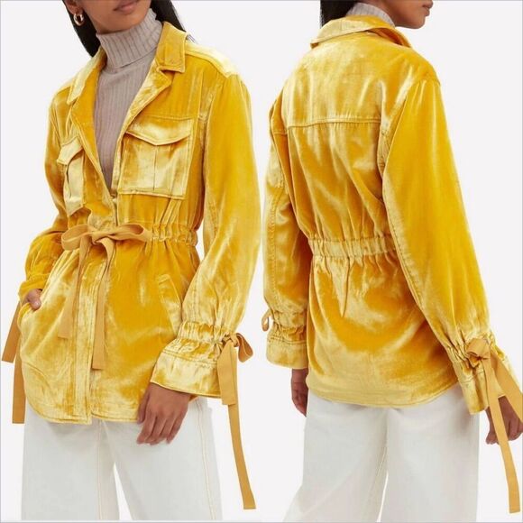 Cinq a Sept Mathieu Velvet Cargo Jacket Size Medium Sunflower Yellow Silk Blend - Picture 1 of 10